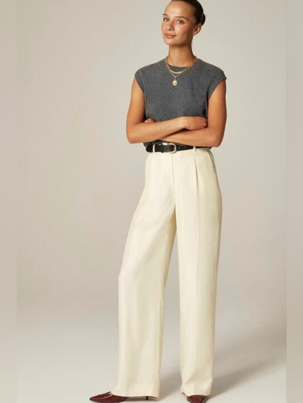 NWOT J.Crew Factory Essential Ivory Wide Leg High Rise Pants 2P